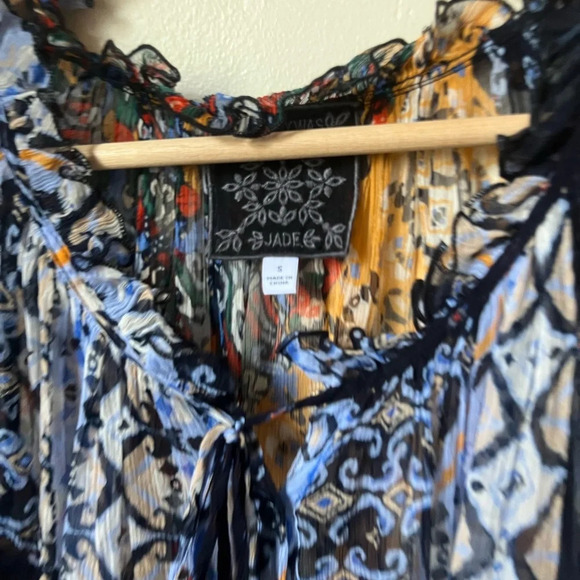 Jade Johnny Was Silk Floral Tiered Dress, size small - Picture 5 of 5